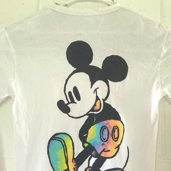 Disney Mickey Mouse Tie Dye 2 Sided T Shirt White Long Sleeve Tee Adult Sz MED - Picture 12 of 14
